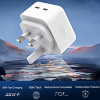 Cargador Rápido de 35W con Doble Puerto Tipo-C PD3.0 y Protección OVP, Adaptador de Corriente Portátil para Laptops y Cámaras, Enchufe UK Personalizado de Fábrica