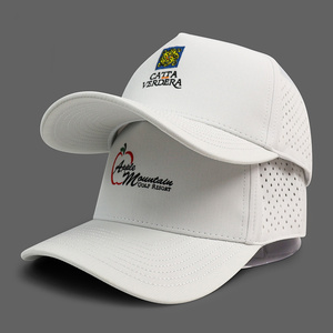 Casquette de golf imperméable Hydro pour <span class=keywords><strong>homme</strong></span>, performance respirante, blanche, en maille découpée au laser, logo brodé, 5 panneaux, visière incurvée, snapback - Product Image 2
