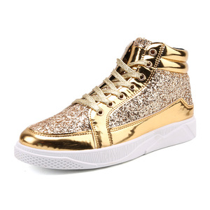 Baskets montantes rétro pour hommes, grande taille 48, en cuir doré brillant de qualité, chaussures de course tendance, antidérapantes pour le printemps - Product Image 1