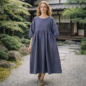 Custom-made Blue <strong>Linen</strong> Women's <strong>Dress</strong> Is Breathable, Loose and Mid-length, Suitable for Daily Casual Wear and <strong>Wedding</strong> Outfits - Product Image 1