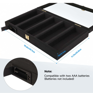 Vitrine noire en bois pour figurines miniatures avec éclairage LED, étagères, pieds intégrés, alimentation par piles, fixation murale - Product Image 2