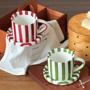 Vintage Ceramic Afternoon Tea Cup and Saucer Striped Coffee Mug <b>Set</b> <b>Microwave</b> Safe Latte Cup - Product Image 3