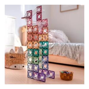 MNTL 80pcs Diy Marble Race Run Assembling Magnetic Tiles Marble Run Stem Magnetic Building Blocks Toy