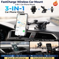 Chargeur de voiture sans fil robuste, fixation automatique 15W à charge rapide, support stable à ventouse, compatible universel avec tous les smartphones