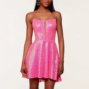 Короткое платье для выпускного вечера на заказ, винтажное розовое корсетное платье с прямым вырезом на тонких бретелях, ТРАПЕЦИЕВИДНОЕ мини-платье для вечеринки