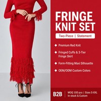 Ensemble deux pièces en tricot côtelé pour femme, personnalisé OEM & ODM, manches longues, col rond, automne-hiver, Noël, polyester rouge doux, Conjuntos