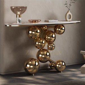Consolle Xuanzhen Moderna di Lusso con Piano in Pietra Sinterizzata e Struttura Dorata, Tavolo d'Ingresso per Villa, Soggiorno e Corridoio - Product Image 1