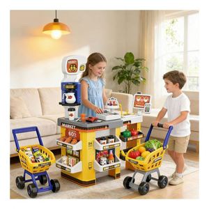 Toysrunner Juego de Juguetes de Plástico para Simular un Puesto de Mercado, Mini Caja Registradora para Niños, Escáner, Carrito de Compras de Supermercado, Educativo CN - Product Image 3