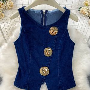 ชุดเซ็ตยีนส์สองชิ้นสำหรับผู้หญิง ฤดูใบไม้ร่วง 2025 เสื้อกล้ามคอวีติดกระดุม และกางเกงยีนส์ขาบานชายรุ่ย - Product Image 5