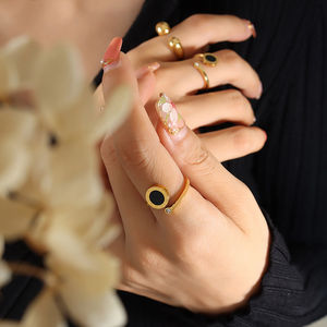 X188, venta al por mayor, anillo de apertura de Zirconia cúbica de acero inoxidable chapado en oro de 18 quilates, anillo de disco con números <span class=keywords><strong>romanos</strong></span>, joyería para mujer - Product Image 2