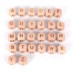 Пользовательские 10 мм 12 мм лазерная гравировка кости деревянный цвет бук квадратный куб Деревянный Английский алфавит буквы бусины с отверстием