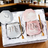 Creatieve Europese stijl marmerpatroon keramische mok moderne bruiloft cadeau paar koffiemok set met bedrukt logo voor feesten