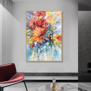 Peinture à l'huile abstraite de fleurs peinte à la main, cadre métallique, effet 3D, décoration murale pour entrée et salon - Product Image 4