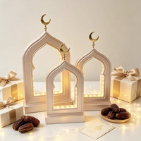 Nouvelle Lampe de Table LED en Bois en Forme d'Arche de Mosquée Ramadan Mubarak 2027, Décoration de Bureau Croissant de Lune Aïd Moubarak pour la Maison Musulmane, Ornement de Table