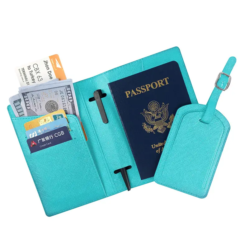 Wholesale Pu Leather Passport Holder And Luggage Tag Set Hot Sale Travel Gift Set Custom