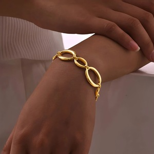 Pulsera de Eslabones Ovalados Geométricos, Chapada en Oro de 18k, Acero Inoxidable, Joyería Unisex, Pulsera de Cadena a la Moda - Product Image 2