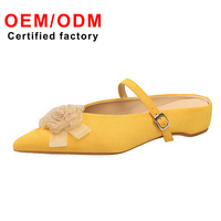 Nouveau design escarpins pour femmes fleur en daim talon compensé pantoufles à talons bas à une sangle pour vêtements de plein air demi-pantoufles douces