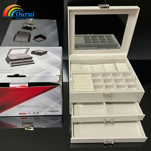 Multi-layer Jewelry & Watch Organizer with Drawers,Desktop Multi-functional Jewelry and Watch Display Organizer with <b>Window</b> - Product Image 5