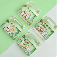Boîte cadeau personnalisée avec cadre photo imprimé animal, boîte à bonbons avec poignée, boîte en papier rigide recyclable pour enfants, thème jungle, anniversaire, baby shower