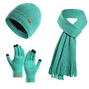 Pour Amazon nouvel ensemble Style européen américain hiver polaire tricoté chapeau écharpe gants unisexe chaud trois pièces bonnet ensemble - Product Image 1