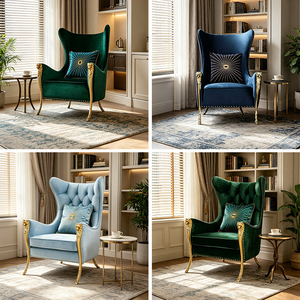 Fauteuils de salon italiens modernes et luxueux en velours à dossier haut avec pieds en métal pour patio intérieur - Product Image 3