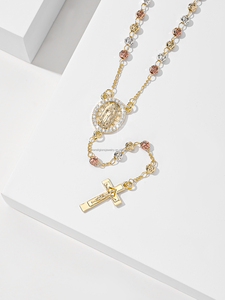 Collar <span class=keywords><strong>con</strong></span> Colgante <span class=keywords><strong>de</strong></span> <span class=keywords><strong>Cruz</strong></span> y Rosario <span class=keywords><strong>de</strong></span> la Virgen <span class=keywords><strong>de</strong></span> Guadalupe, Chapado en <span class=keywords><strong>Oro</strong></span>, Tricolor, para Mujer - Product Image 4