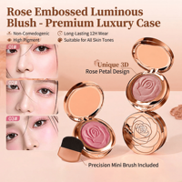 Set de Rubor Lilywild con Brocha de Lujo y Espejo, Marca Privada, Vegano, Mineral, Alta Pigmentación, Polvo Compacto con Brillo en Oro Rosa para el Rostro