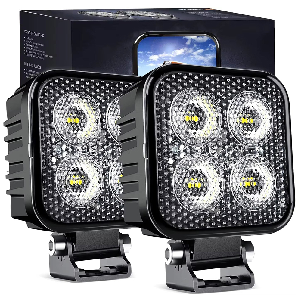 Tuosheng 2PCS 3-inch Led Pods Square 1500LM Built-in EMC Work Light 90 Floodlight Angle