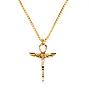ODM customized European and American Hip Hop Dragonfly 18k Gold Plated Stainless Steel Casting Necklace Pendant for Men