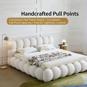 Letto per bambini in stile crema francese leggero, letto a bolle moderno e minimalista, letto matrimoniale imbottito in tessuto per camera da letto padronale - Product Image 5