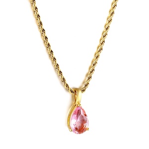 Collier en acier inoxydable PVD plaqué or 18 carats avec <span class=keywords><strong>pendentif</strong></span> chaîne torsadée avec <span class=keywords><strong>saphir</strong></span> rose et <span class=keywords><strong>goutte</strong></span> <span class=keywords><strong>d</strong></span>'<span class=keywords><strong>eau</strong></span> bleue et diamant jaune pour les fêtes - Product Image 6