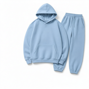 Custom Logo Polar Fleece Hoodie Jogger Set Solid Color Winter Pullover Hooded Sweatshirt Promotional Gift - Product Image 2