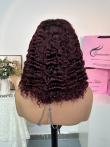 Perruque bouclée birmane bordeaux 5x5 avec fermeture, cheveux humains, dentelle frontale, qualité super double drawn - Product Image 5