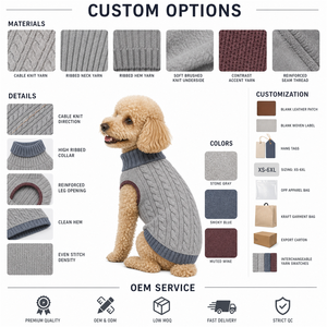Contrast Color Cable Knit Sleeveless Dog Sweater dog outfitspet <b>clothes</b> oem pet <b>clothes</b> Blue Turtleneck Warm Stretch Knit Vest - Product Image 2