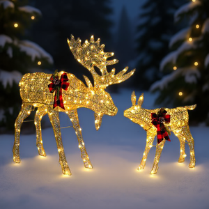 Guirnalda de Luces LED Moose Family de 200 Luces, Decoración de Jardín, 2 Piezas, Luces Navideñas Doradas, Blanco Cálido, Enchufe de Pared de 30V - Product Image 2