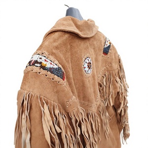 <b>Suede</b> Fringe Waterproof Vintage Motorcycle <b>Jacket</b> with Zipper Closure Pockets Winter Style Stand Collar Full Sleeve Regular Fit - Product Image 3