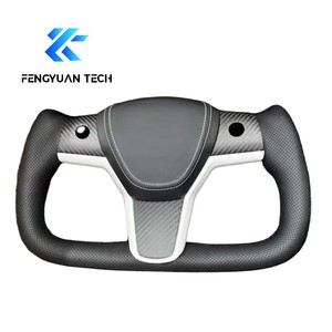 Volant en fibre de carbone forgé chauffant personnalisé pour <span class=keywords><strong>Tesla</strong></span> Model 3 <span class=keywords><strong>Y</strong></span> S Yoke P4 Plaid <span class=keywords><strong>Performance</strong></span> Juniper 2019 2013 - Product Image 2
