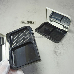 Estuche de Maquillaje Compacto de Doble Compartimento con Almacenamiento Separado para Borlas, Espejo Incorporado, Tapa Transparente, Contenedor de Plástico para Polvo de Colorete - Product Image 2