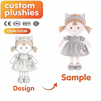 Poupées en peluche personnalisées pour filles avec oreilles d'animaux, OEM ODM, poupées en tissu doux rembourrées avec bandeau tête de chat, renard, lapin, cadeau personnalisé pour enfants, vente en gros