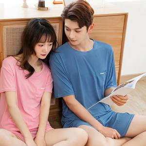 Venta Directa de Fábrica, Camiseta de Manga Corta y Pantalones Cortos de Viscosa Térmica de Verano, Ropa de Dormir <span class=keywords><strong>para</strong></span> Parejas, Hombre y Mujer - Product Image 6