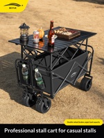Petit chariot pliant noir avec roues pivotantes et verrouillage des roues, idéal pour les marchés, le transport de marchandises, les courses, les pique-niques, le camping et les activités de plein air