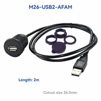 Conector USB 2.0 de 26.5mm para Montaje en Panel, Duradero, Hembra a Macho, Puerto Redondo con Cubierta Protectora para Vehículo/Barco, Cable de 2m