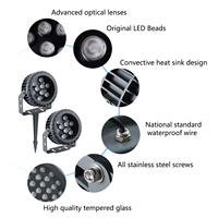 Projecteur LED de jardin en aluminium étanche IP67 avec base fixe pour la décoration de paysages, de jardins, de pelouses et d'arbres, éclairage extérieur DC12V