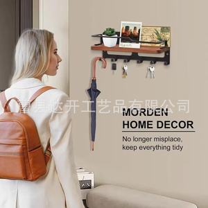 Wooden Key Rack <b>Wall</b> <b>Mounted</b> With <b>Shelf</b> For Keys And Mail Storage Organizer Rectangle Shape Tidy Entryway Organizer - Product Image 3