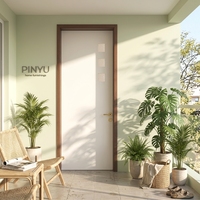 Armoire en bois massif avec trois portes vitrées givrées carrées verticales, couleur blanc crème, pour chambre, bureau médical, passage, porte intérieure à assembler