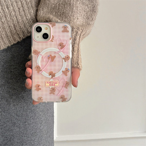 Funda Magnética con Diseño de Perro a Cuadros Rosa para iPhone 16 Pro Max 15 14 13, Doble Capa, Linda, para Mujer - Product Image 2