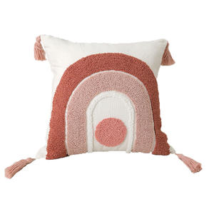 Hemo Decorative Throw Pillow Pink <b>Rectangle</b> Minimalist Design Washable <b>Cushion</b> <b>Cover</b> With Tassels For Living Room Sofa Bedside - Product Image 5