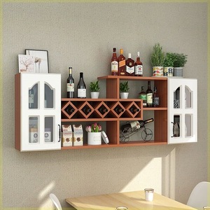 <b>Wall</b> <b>Mounted</b> Wine Rack 1.6m Light Walnut With White Glass Doors Solid Wood Modern <b>Display</b> Storage For Living Room Dining Room - Product Image 1