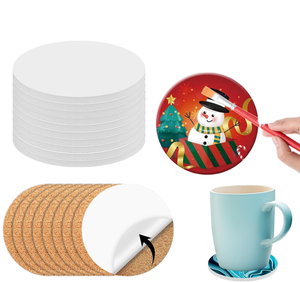 Sous-verres ronds en céramique brute écologiques style bohème, avec support en liège, pour impression UV – Nouveauté très prisée - Product Image 3