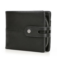 Dompet Kulit Anti RFID Gaya Vintage, Dompet Lipat Dua Kulit Sapi Asli Pria Dengan Penutup Kancing Jepret